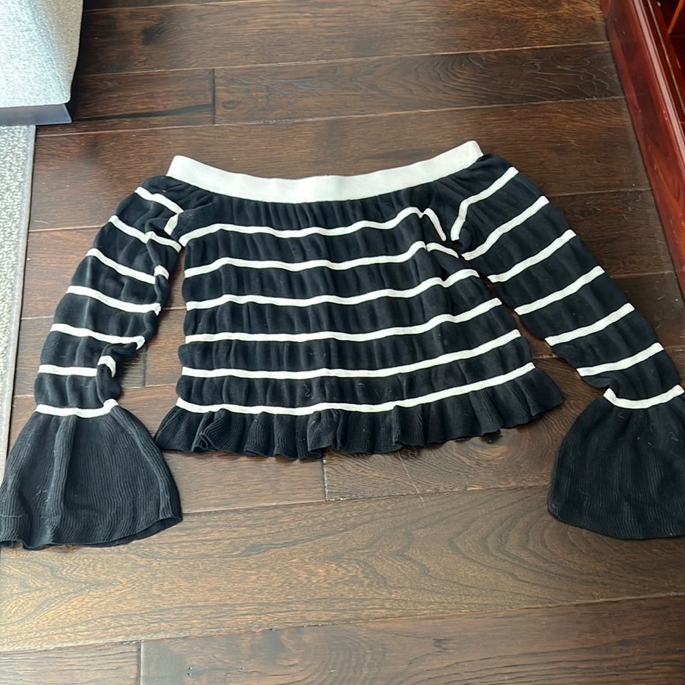 Club Monaco - Off Shoulder Black and White Pinoy Sweater